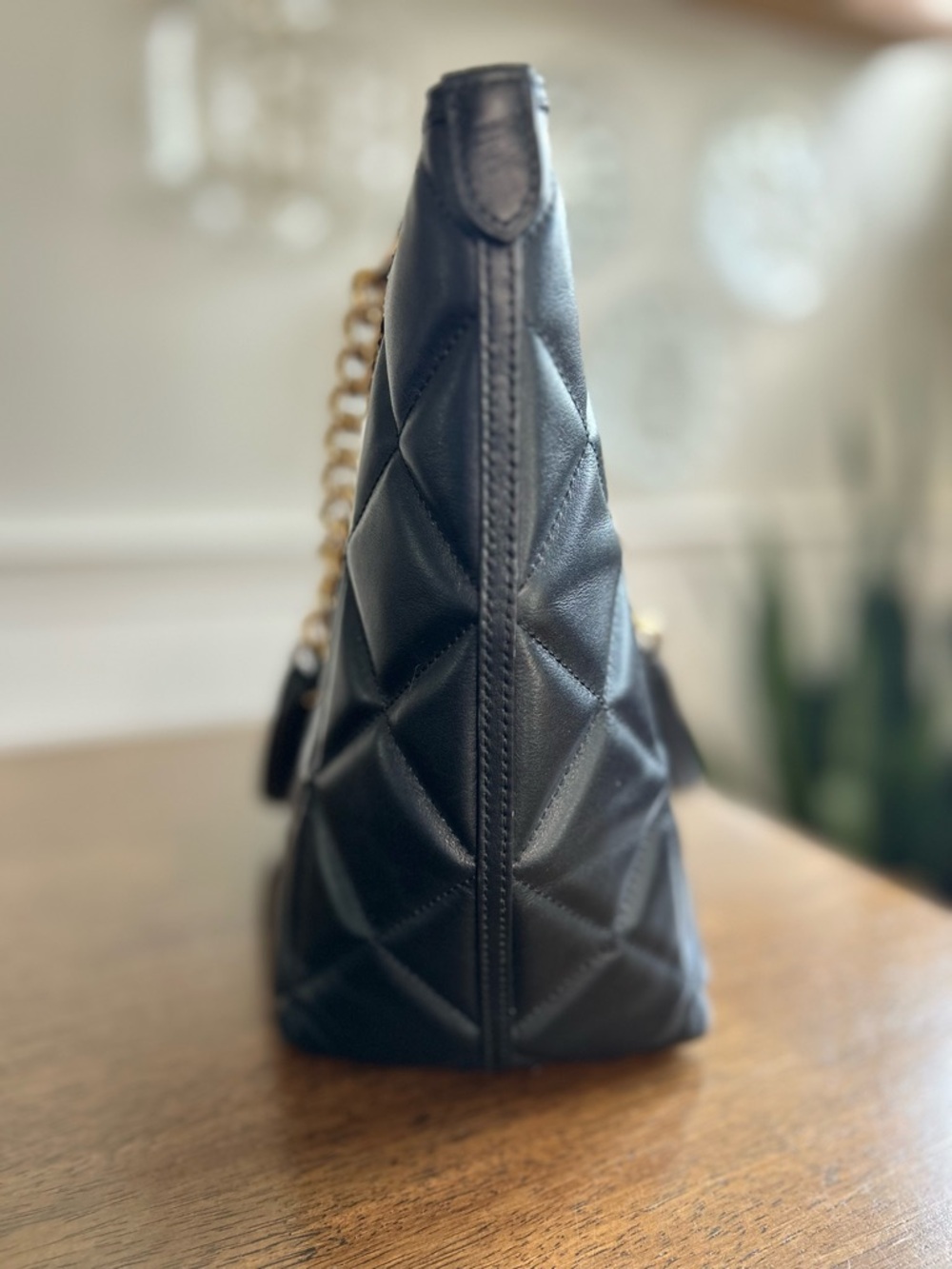 COACH Ava Quilted Leather Tote Black with Gold Chain Straps - Picture 6 of 12